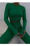 Women's Karyoka Stitched Green Crop Tights Set 1264 - 3