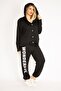 Women's Large Size Black Snap Button Tracksuit 65n35107