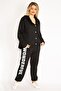 Women's Large Size Black Snap Button Tracksuit 65n35107 - 3