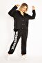 Women's Large Size Black Snap Button Tracksuit 65n35107 - 5
