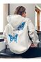 Hooded Oversize Beautiful White Sweatshirt with Butterfly Back Detail