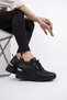 Black Wedge Heeled Sneaker Lace-Up Sports Shoes - Pily