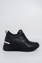 Black Wedge Heeled Sneaker Lace-Up Sports Shoes - Pily - 2