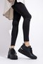 Black Wedge Heeled Sneaker Lace-Up Sports Shoes - Pily - 3