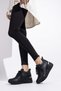 Black Wedge Heeled Sneaker Lace-Up Sports Shoes - Pily - 4