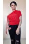 One Shoulder Lace-up Lay Collar Red Combed Cotton Viscose T-Shirt - 3