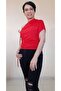 One Shoulder Lace-up Lay Collar Red Combed Cotton Viscose T-Shirt - 6