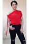 One Shoulder Lace-up Lay Collar Red Combed Cotton Viscose T-Shirt - 7