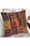 Patchwork Patterned Ethnic Patterned Digital Printed Pillow Cushion Cover on Red Background - 2