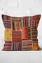 Patchwork Patterned Ethnic Patterned Digital Printed Pillow Cushion Cover on Red Background - 3