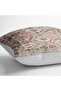 Cream - Cushion Cover with Digital Print Ethnic Patterned Kilim Rug Motif on Red Background - 4