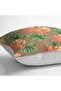 Digital Printed Throw Pillow Cover with Exotic Leaves Motifs Orange and Green Lotus Pattern on Wicker Floor - 4
