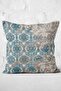 Blue - Beige Woven Carpet On The Floor Motif Traditional Patterned Digital Printed Pillow Throw Pillow Cover - 3