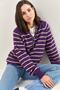Women's Purple Beige Collared Knitted Turtleneck Striped Sweater 20223207