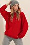 Women's Red Hooded Kangaroo 3 Thread Thick Sweatshirt with Pockets ALC-531-009