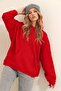 Women's Red Hooded Kangaroo 3 Thread Thick Sweatshirt with Pockets ALC-531-009 - 2