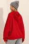 Women's Red Hooded Kangaroo 3 Thread Thick Sweatshirt with Pockets ALC-531-009 - 4