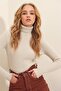 Light Beige Turtleneck Ribbed Knit Sweater Alc-X9381 - 2