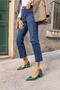Barbara Women's Green Matte Leather Thick Heeled Shoes - 3