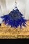 Navy Blue Vip Deluxe Bridal Handkerchief, Beaded Pearl Sequin Detailed Luxury Laced - 2