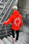 Large Size Hooded Horse Back and Sleeve Text Detail Oversize Sweatshirt