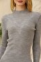 Women's Gray Self-Collared Ribbed Knitwear Sweater - 2