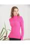 Women's Fuchsia Turtleneck Corded Hair Knitted Patterned Knitwear Sweater - 2