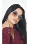 Women Sunglasses Cat Eyes Design Rimless Blue Gradient Glass - 4