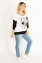Women's Large Size White Front Print and Stone Detailed Two Color Tunic 65n29337 - 6