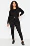 Solmayan Siyah Yüksek Bel Esnek/Stretch Büyük Beden Skinny Jeans TBBAW23CJ00061 - 7