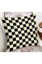 Black - White Antique Motif Checkerboard Patterned Digital Printed Pillow Cushion Cover on the Floor - 2