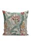 Traditional Patterned Digital Printed Pillow Cushion Cover with Flower Motif on Green Background