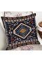 Digital Printed Pillow and Throw Pillow Cover with Iranian Motif and Rug Pattern on Dark Blue Floor - 2