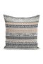 Cream - Digital Printed Pillow and Throw Pillow Cover with Scandinavian Motif Kilim Pattern on Gray Floor