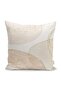 Gold - Modern Art Patterned Digital Printed Pillow Cushion Cover with Painting Motif on Ecru Floor