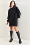 Women's Black Sleeves Patterned Ribbed Knitwear Tunic 20223226 - 2
