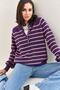 Women's Purple Beige Collared Knitted Turtleneck Striped Sweater 20223207 - 6