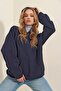 Women's Navy Blue Hooded Kangaroo Pocket 3 Thread Thick Sweatshirt ALC-531-009