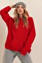 Women's Red Hooded Kangaroo 3 Thread Thick Sweatshirt with Pockets ALC-531-009 - 3
