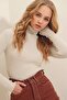 Light Beige Turtleneck Ribbed Knit Sweater Alc-X9381 - 3