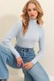Woman Baby Blue Turtleneck Ribbed Knit Sweater ALC-X9381 - 2