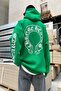 Large Size Hooded Horse Back and Sleeve Text Detail Oversize Sweatshirt
