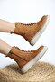 Lorrie Stone Detailed Zippered Suede Women's Boots Camel