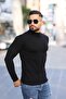 Men's Black Half Fisherman Collar Plain Sweater - 2