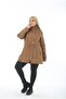 Women's Tan Water Repellent Bondit Fabric Fur Hooded Large Size Coat - 3