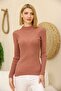 Women's Dusty Rose Self-Collared Ribbed Knitwear Sweater - 2