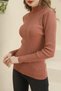 Women's Dusty Rose Turtleneck Corded Hair Knitted Patterned Knitwear Sweater