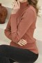 Women's Dusty Rose Turtleneck Corded Hair Knitted Patterned Knitwear Sweater - 6