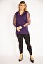 Women's Large Size Plum Collar and Sleeves Silvery Tulle Blouse 65n35185 - 4