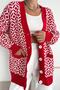 Women's Red Geometric Pattern Double Pocket Buttoned Loose Oversize Knitwear Long Cardigan